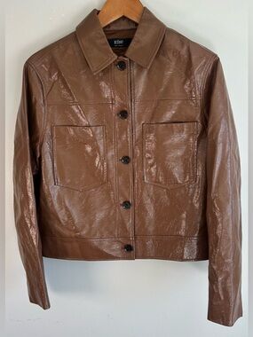 Icone Par Simons Women’s Faux Leather Jacket Chocolate Brown Size S Viscose NWOT